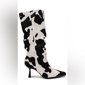 NEW Revolve Song of Style Bea Cow Hide Print Kitten Heel Boots Black White 6